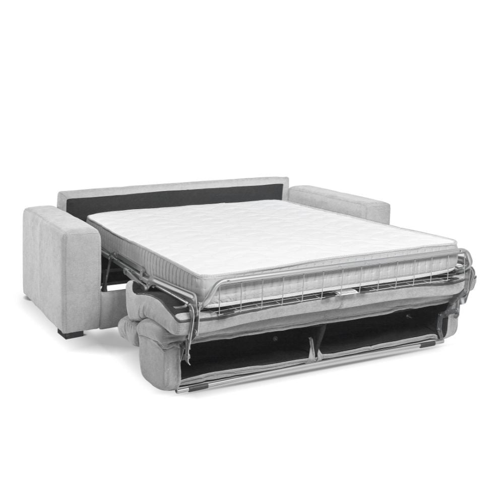 Divano letto Crien 3 posti poggiatesta reclinabili colore Luna 19 grigio chiaro piedini quadrati