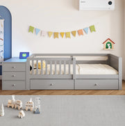 Letto a soppalco 90 x 200 cm con contenitore indipendente; presa integrata e LED; grigio