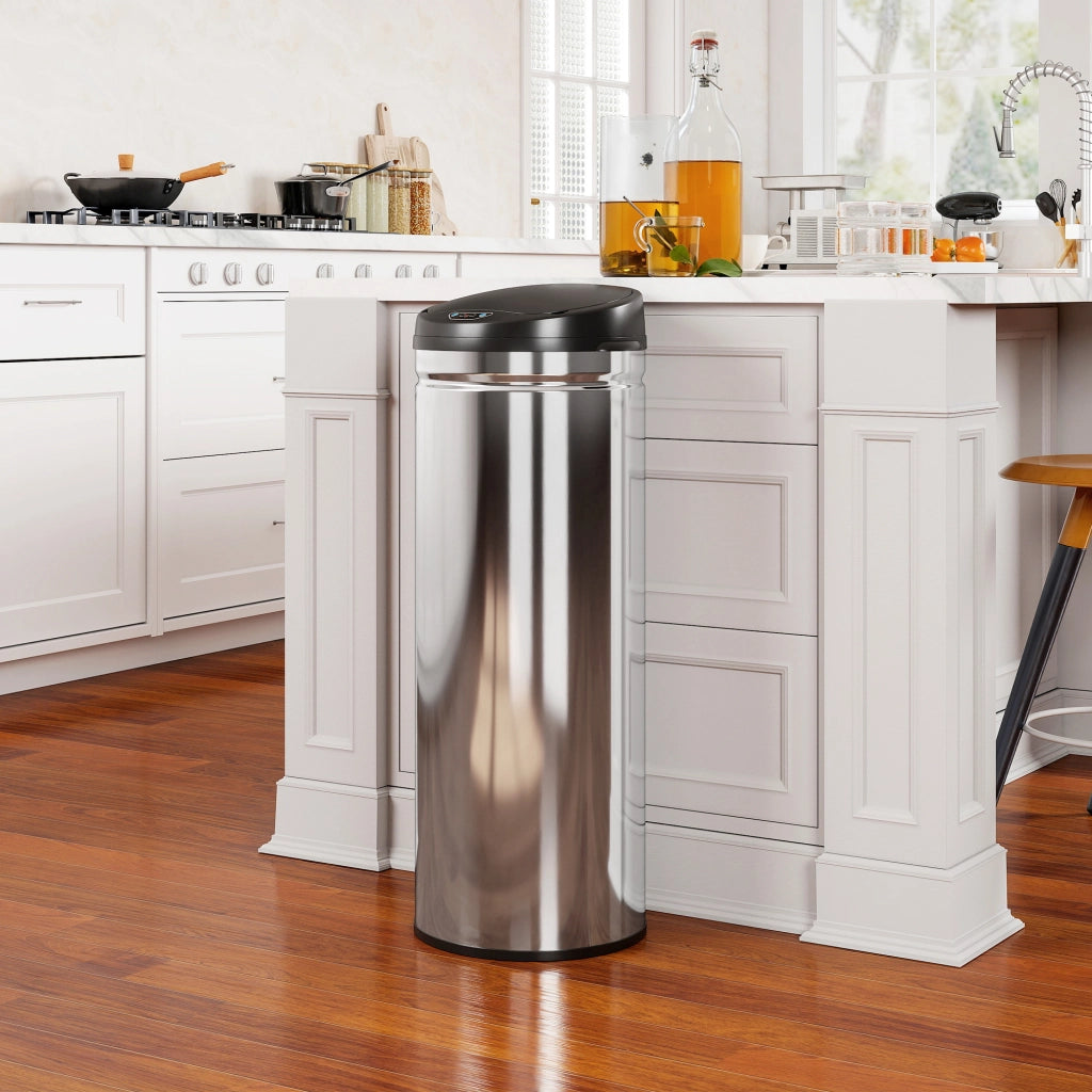 Bidone per Cucina Automatico 50L ¨C zephmum ¨C Acciaio Inossidabile Argento 30.5x30.5x85cm