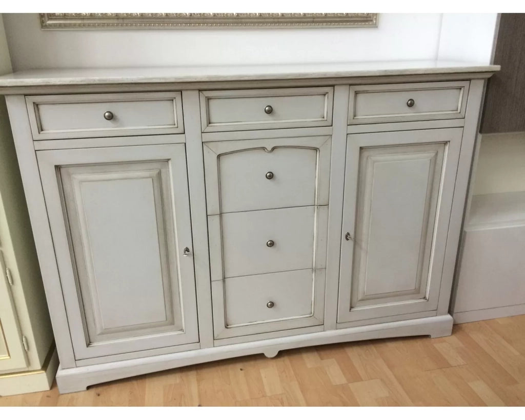 Credenzone in legno 2 porte 6 cassetti laccato grigio patinato misura l.170 p.46 h.116 - Mobili 2G