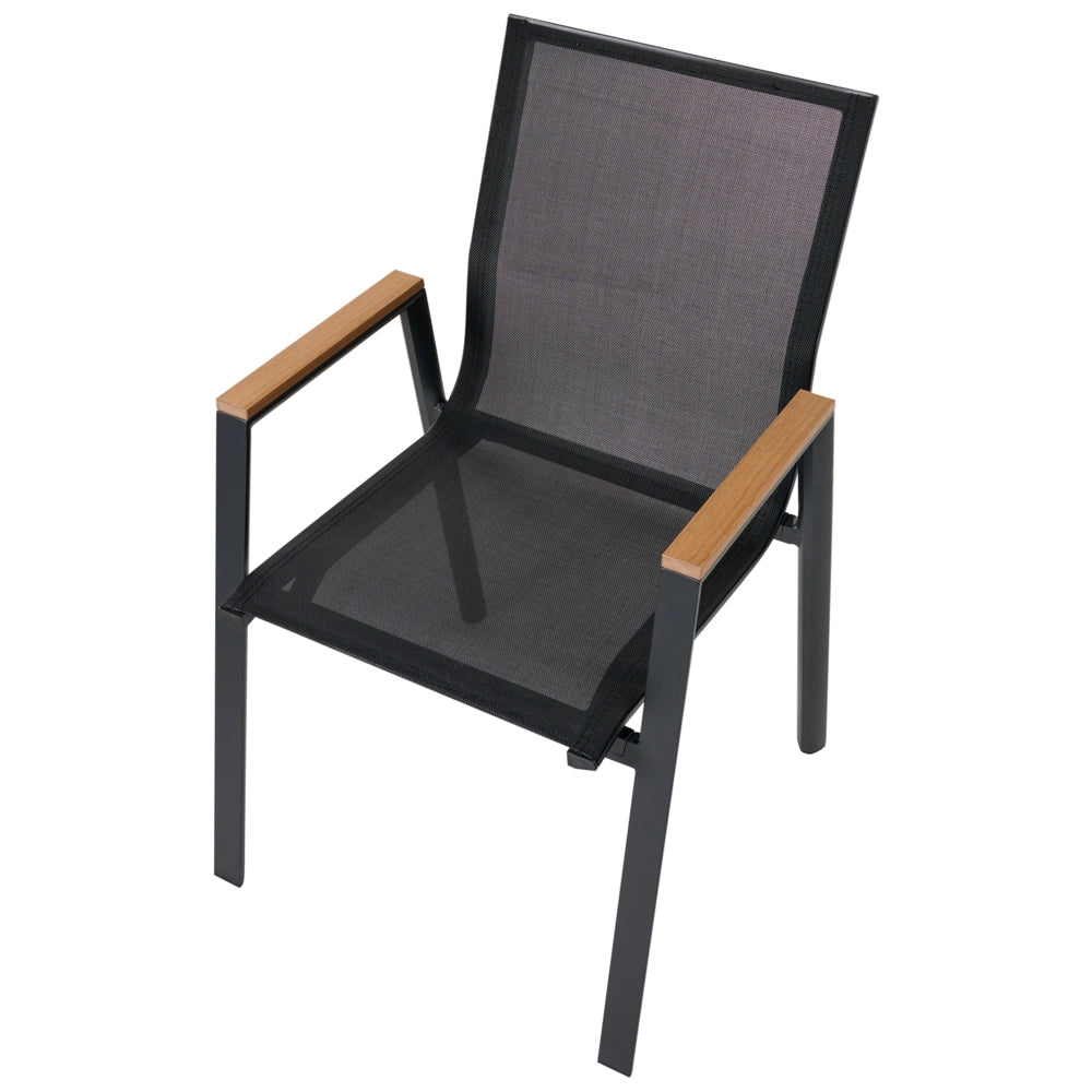 Set da pranzo da giardino a 4 posti Struttura in alluminio Nero Piano in legno plastico 4 sedie e tavolo da pranzo
