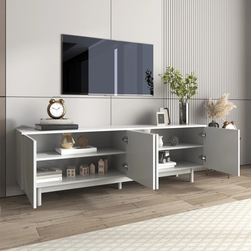 Mobile TV 4 Ante con Ripiani Regolabili per Soggiorno, Bianco, 175 × 38 × 56 cm