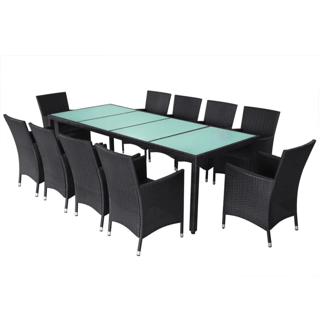Set da Pranzo da Giardino 11 pz con Cuscini in Polyrattan Nero  cod mxl 42221