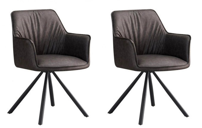 Set 2 Sedie Girevoli con Braccioli 59.5x61x84 cm in Poliestere Breval Grigio