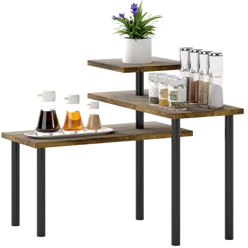 Scaffale da cucina girevole a 3 ripiani marrone rustico