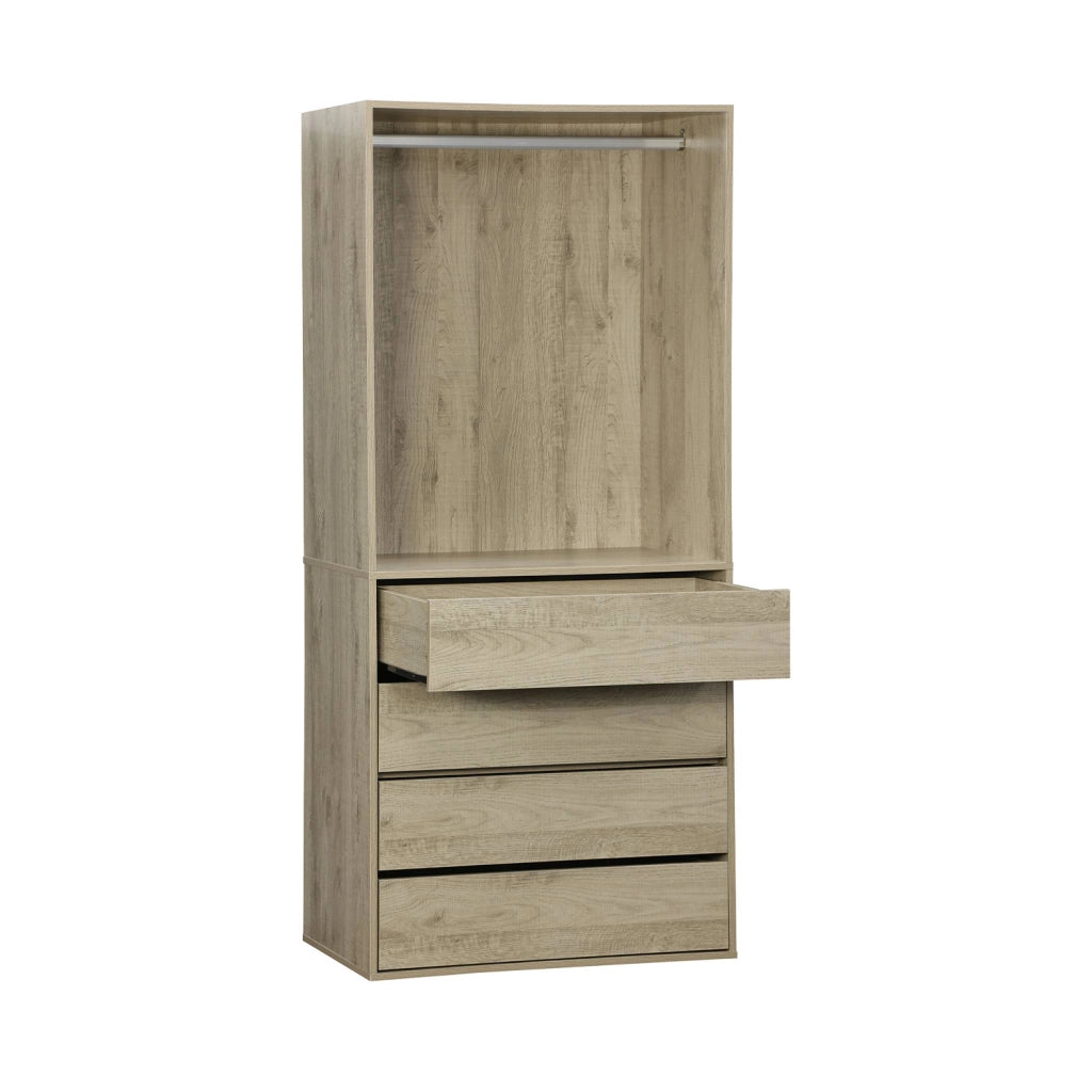 Modulo guardaroba con 4 cassetti e 1 spazio appendiabiti, marrone