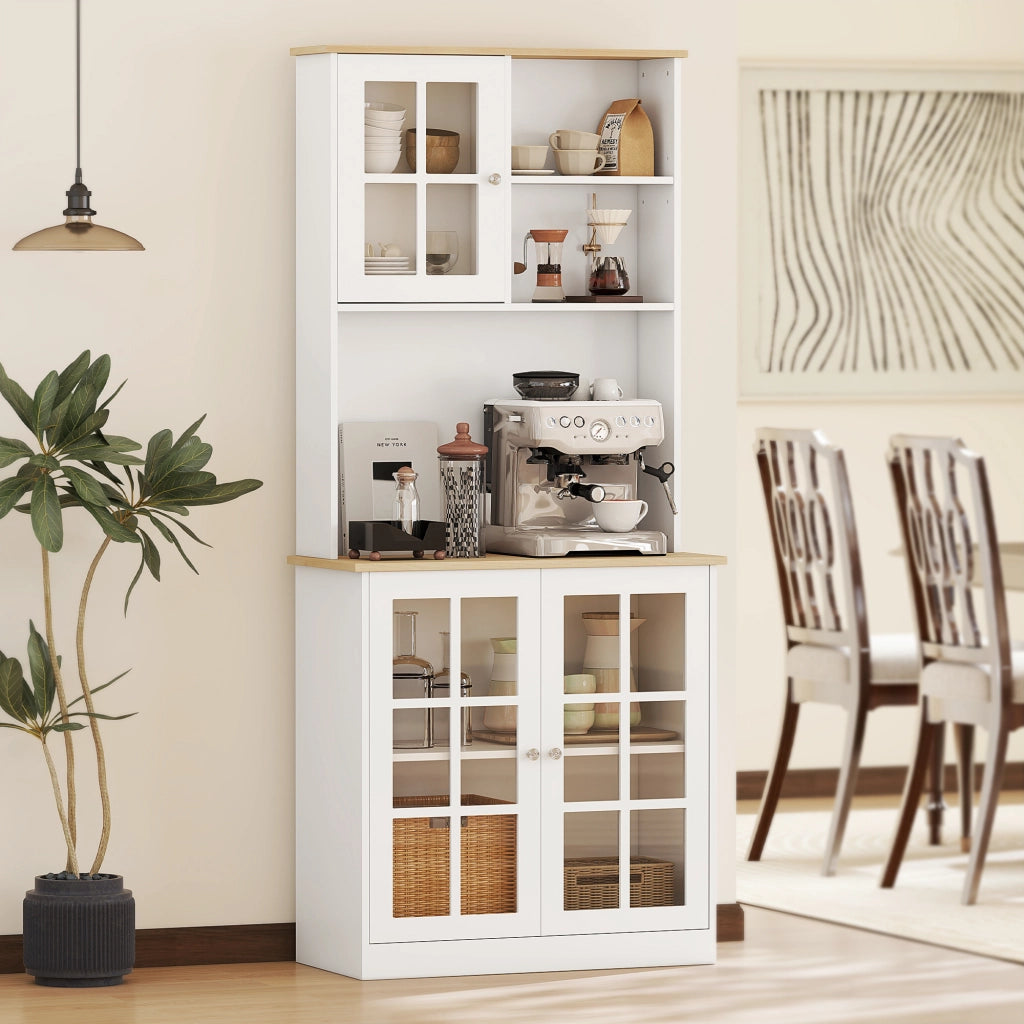 Mobile da cucina con ante a vetro ¨C zephmum ¨C 80x37x183 cm, bianco quercia
