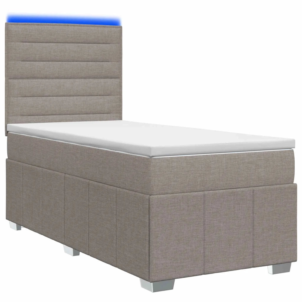 Letto Box Spring LED con Materasso Tortora 100 x 200 cm Tessuto 3455532