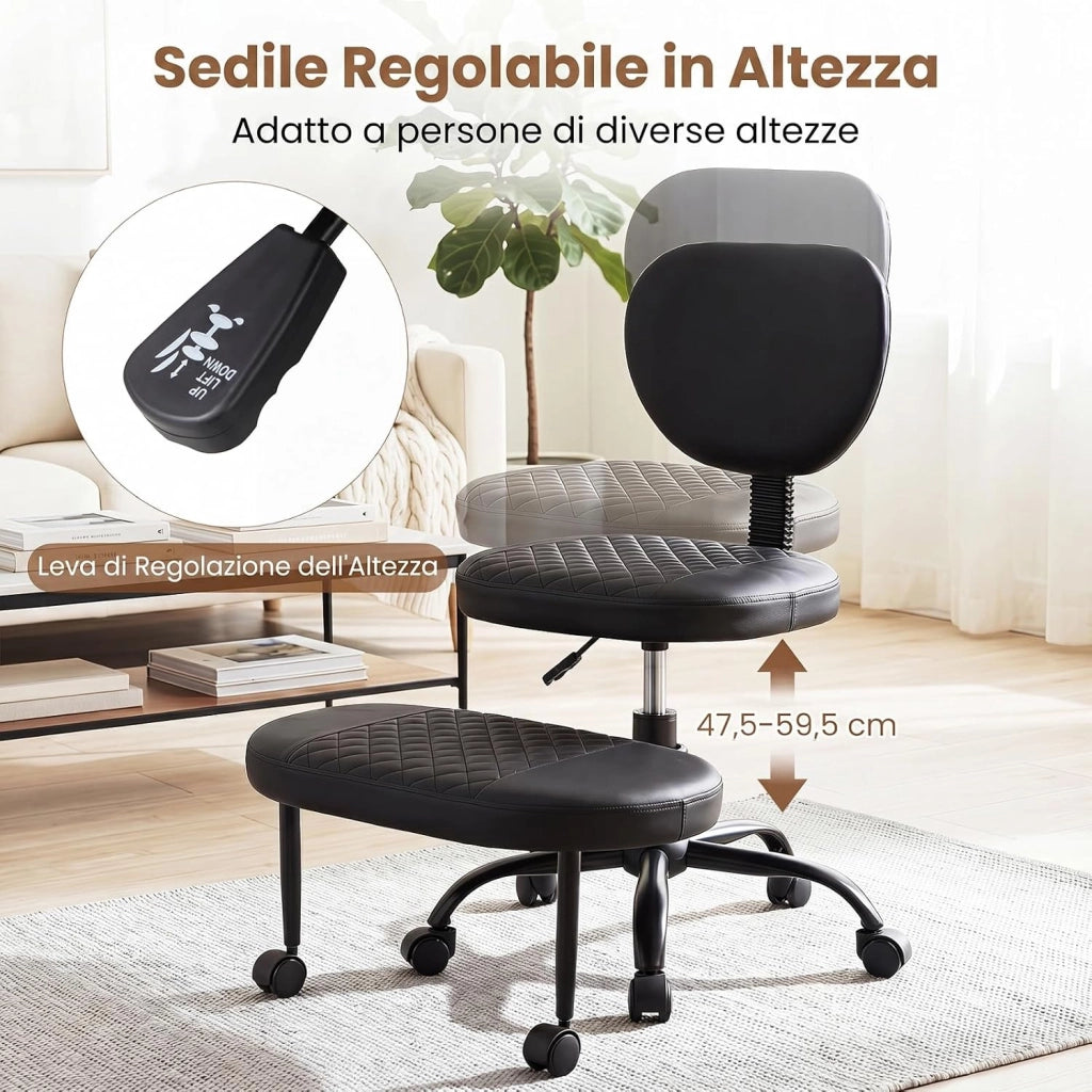 Sedia Ergonomica Posturale con Poggiapiedi, Altezza Regolabile | Poltrona Imbottita con Ruote e Schienale Ergonomico, per Lavoro Ufficio Studio, Portata 115 kg