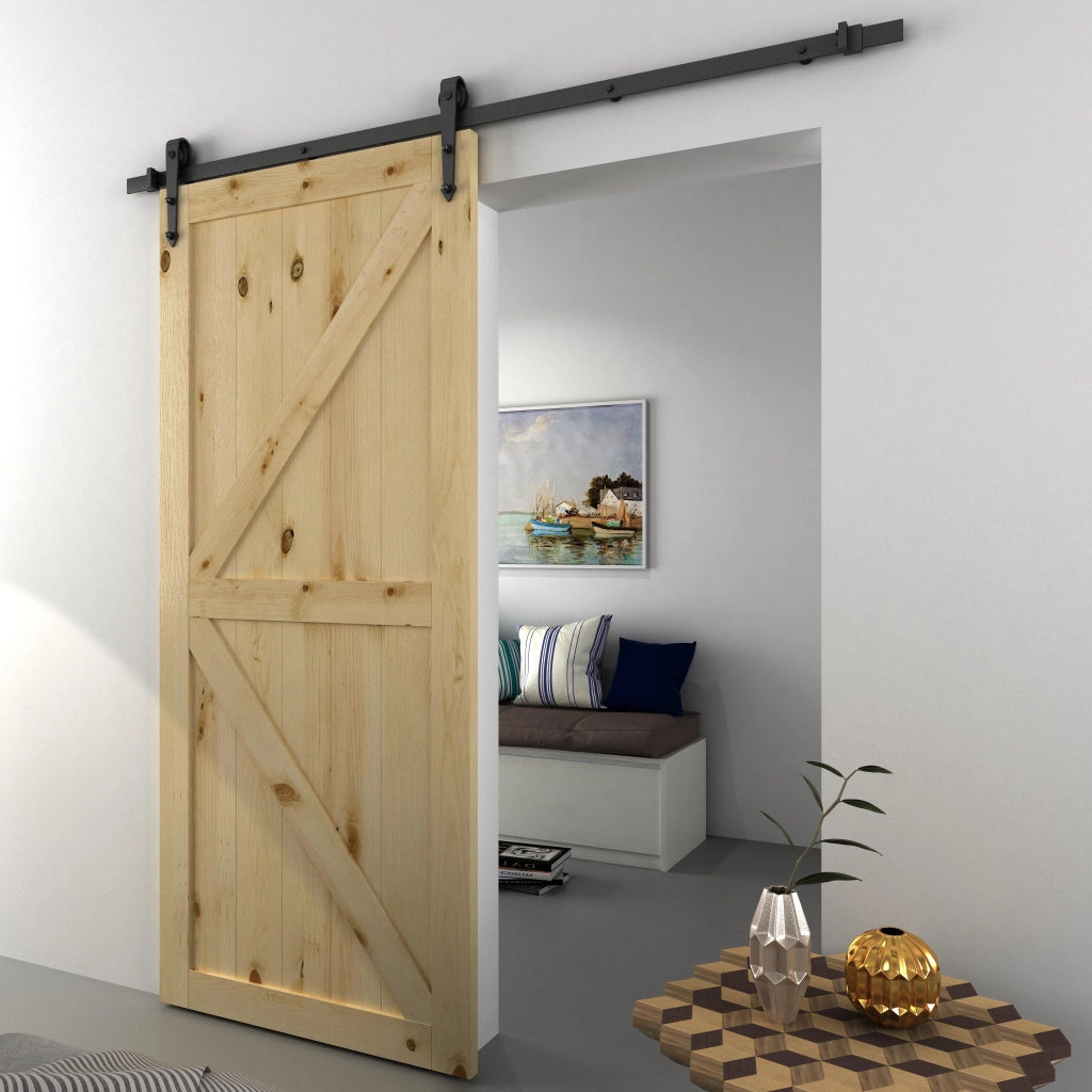 Kit per Porta Scorrevole in Stile Rustico con Binario 200cm e Rotelle, Nero