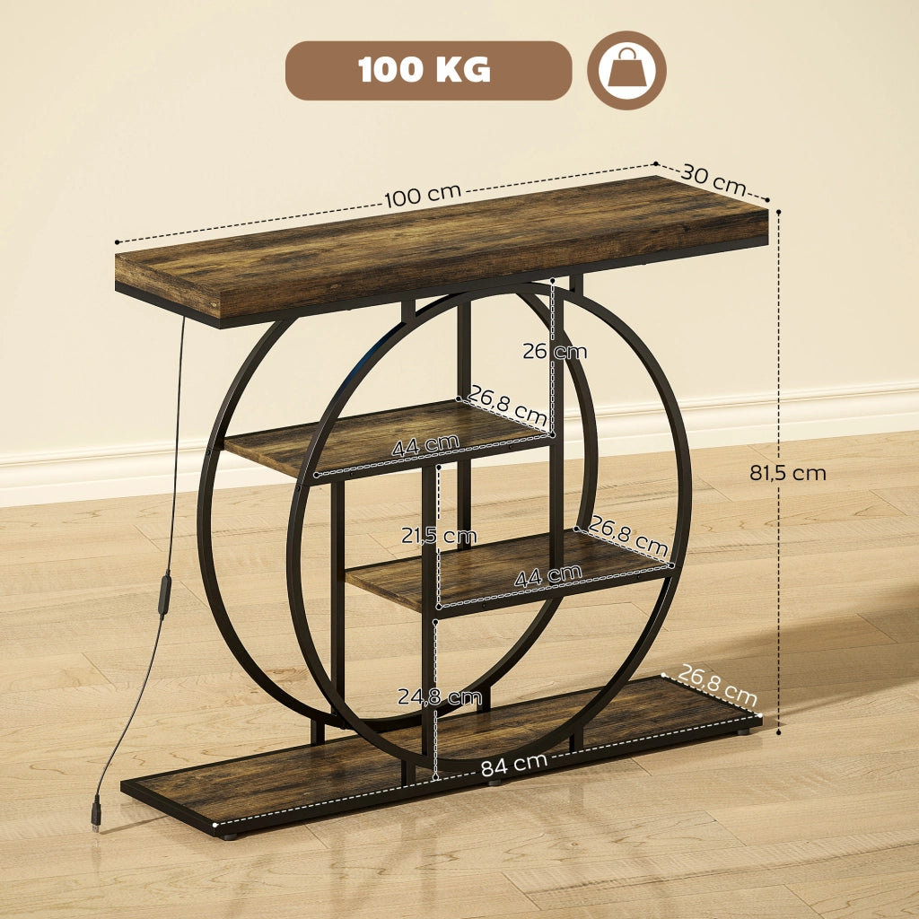 Mobile console con illuminazione LED ¨C zephmum ¨C marrone rurale e nero, 100 cm