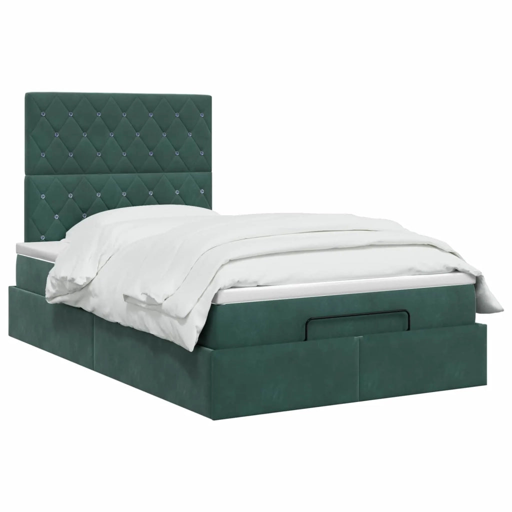 Letto Ottomano con Materasso e LED Verde Scuro 120 x 200 cm 3458226