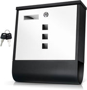 Scatola delle Lettere in Acciaio Inox con Comparto per il Giornale - Bloccabile - Nero e Bianco - Finestra con Etichetta del Nome