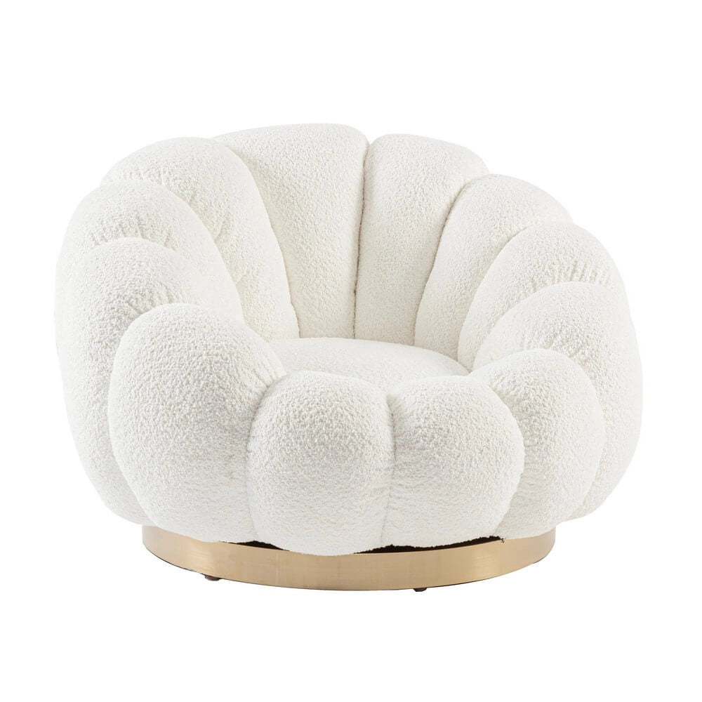 Poltrona Girevole Bouclé con Base in Acciaio Dorato - RACHEL