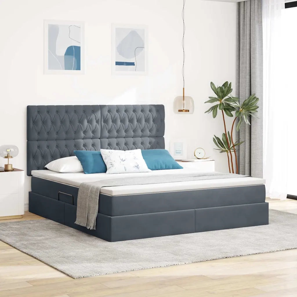Letto con contenitore e materasso Grigio scuro 160 x 200 cm