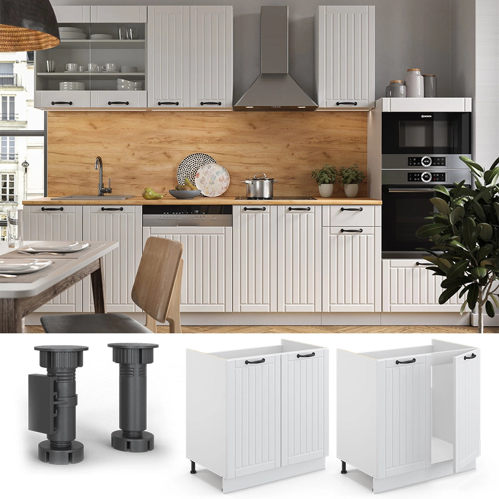 Mobile lavello cucina Fame-Line Bianco rustico/Bianco 80 cm, PL Marmo Vicco