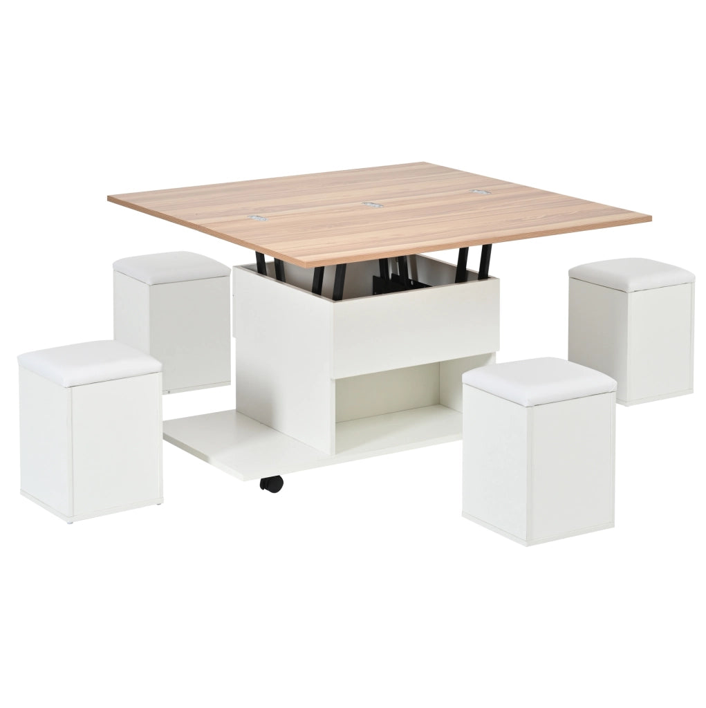 Tavolino da salotto sollevabile 2 in 1 con contenitore; 100x100x63;5 cm; bianco e naturale