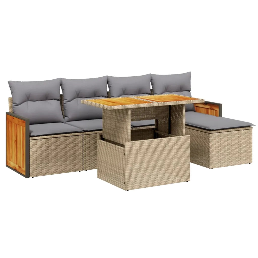 Set Divano da Giardino 6 pz con Cuscini Beige in Polyrattan 3273936