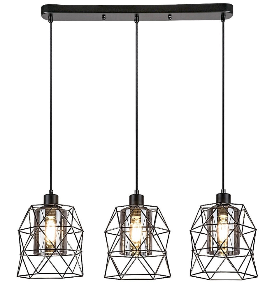 Lampadario industriale Emrys nero vetro fumé 3xE27 Rabalux