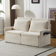 Divano letto con schienale a 5 posizioni, tasche laterali e porta USB/Type-C, in ciniglia beige