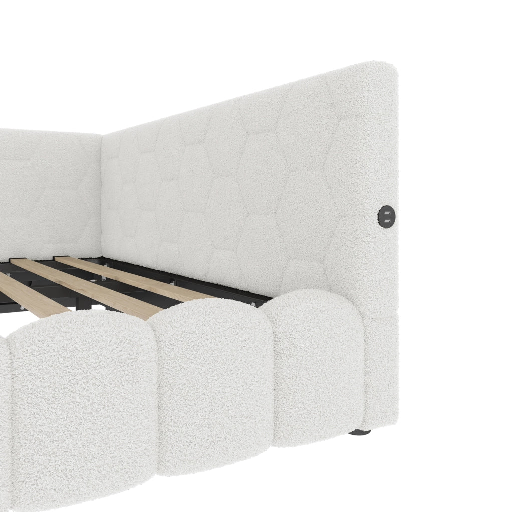 Letto daybed 140x200 cm con contenitore; LED; USB e Type-C; bianco