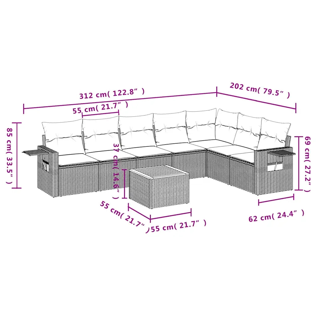 Set Divani da Giardino 8 pz con Cuscini Nero in Polyrattan 3224594