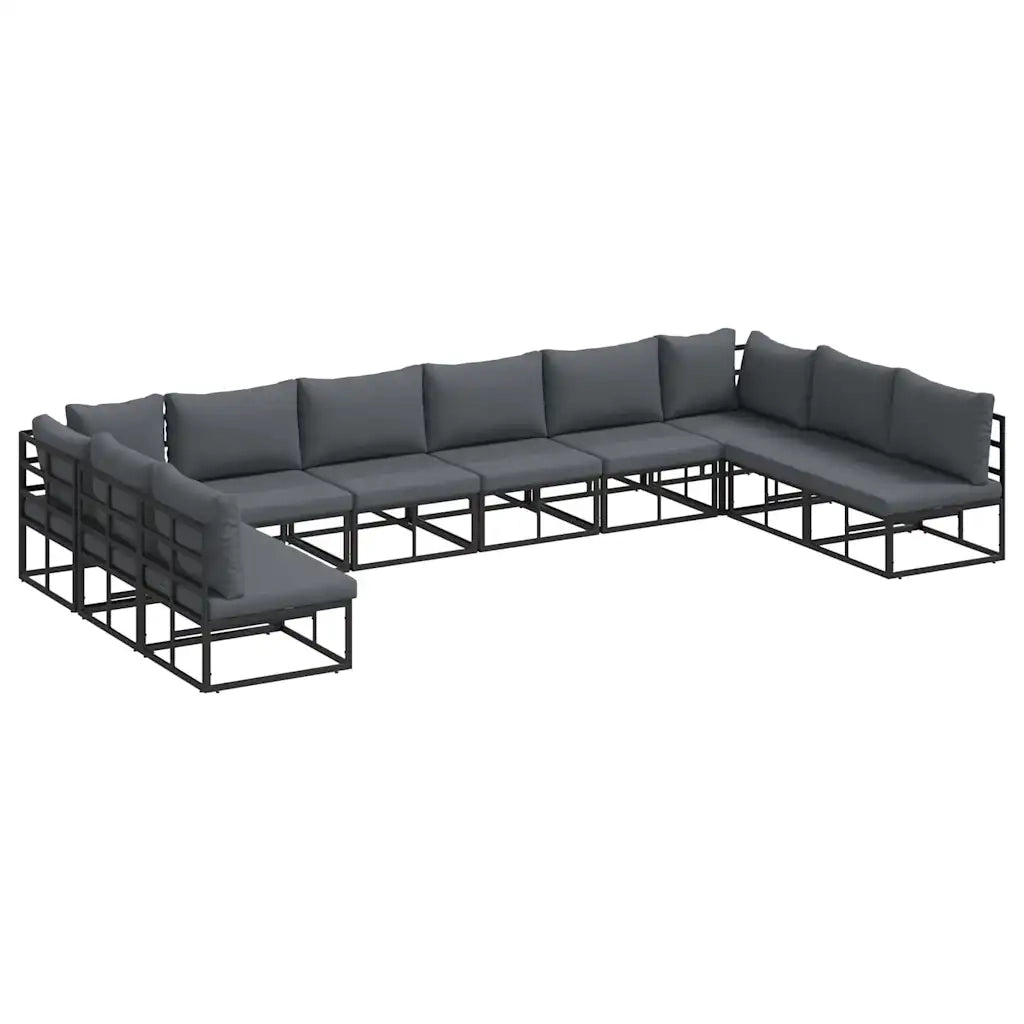 Set Divano da Giardino con cuscino 10 pcs Nero Alluminio