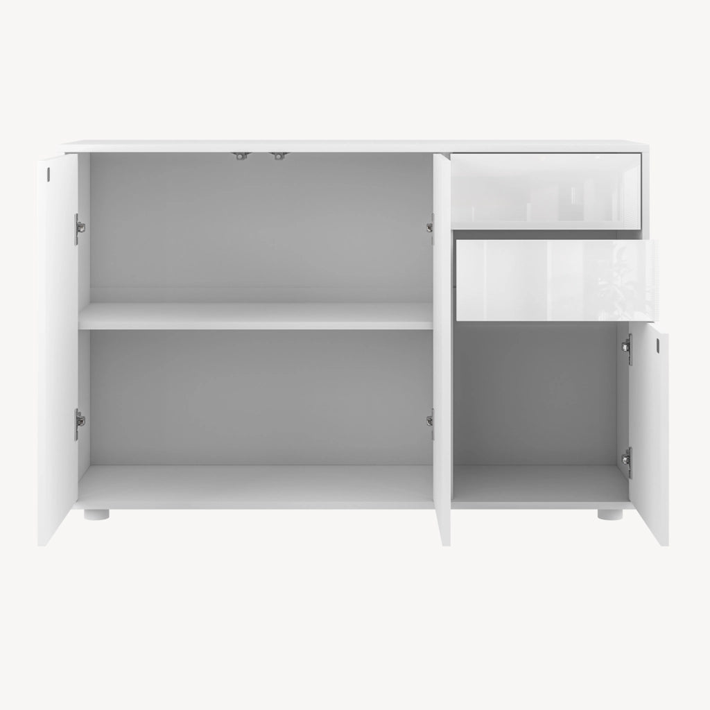 Credenza Paarl Comò con 3 Ante e 2 Cassetti 74x117x36 cm - Bianco Lucido [en.casa]