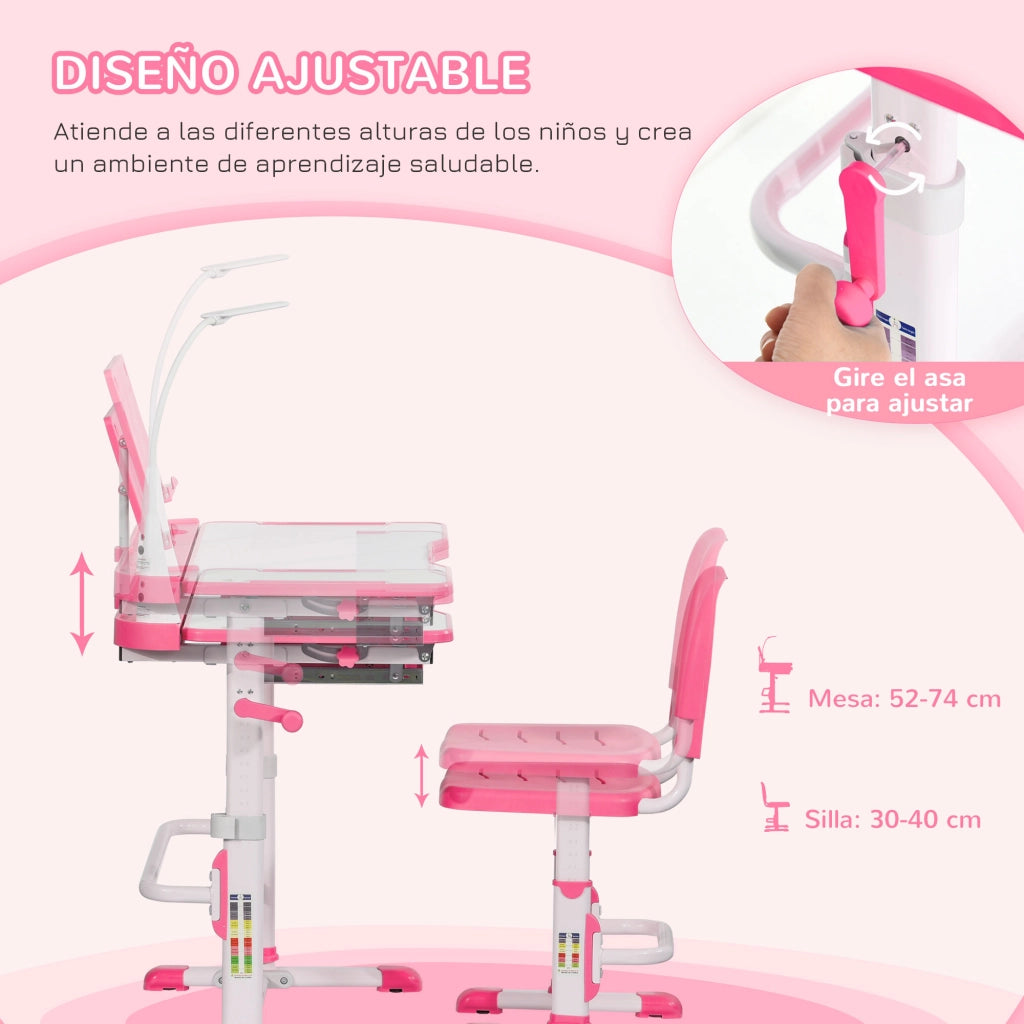 Scrivania regolabile per bambini ¨C zephmum ¨C rosa 80x49.5x82-104 cm