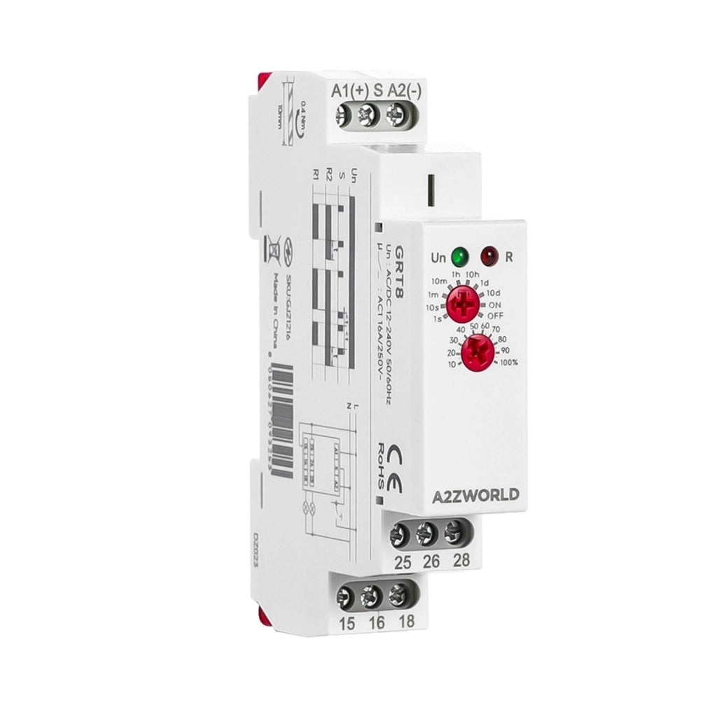 Relè Passo Passo Silenzioso, Relè Temporizzatore Modulare (0.1S-10D), 2 Funzione in Unico Relay, 1 Modulo Barra DIN, AC/DC12-240V, 2X16A, Funzione DC/AC 12V 24V 220V GRT8