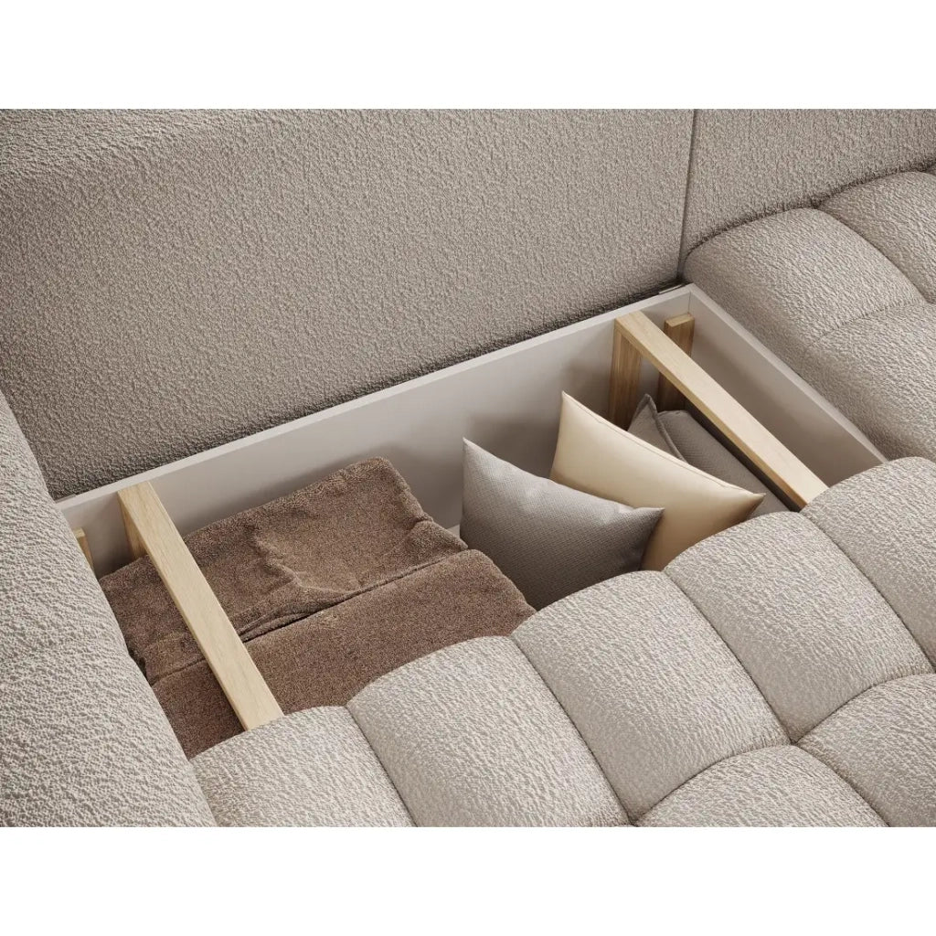 Divano angolare convertibile DORY beige chiaro 250 cm con contenitore angolo destro