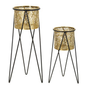 Set di 2 Vasi per Piante VKH406, Oro, Metallo, 21x20x46 cm