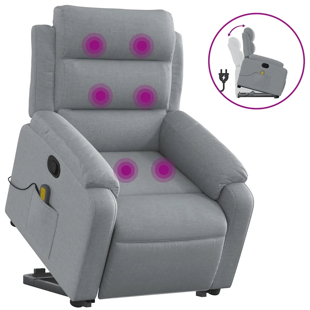 Divano Sedia-Poltrona Alzapersona Massaggi Reclinabile Grigio Chiaro Tessuto 692167