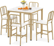 Set da Pranzo per 4 Persone, Set Cucina Bar 5 Pezzi con Superficie in Finto Marmo, Tavolo Quadrato in Legno e 4 Sgabelli Alti per Angolo Colazione e Sala da Pranzo (Bianco)