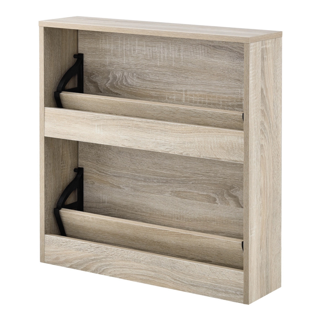 Scarpiera Stretta Lund con Ante a Specchio e 2 Contenitori Ribaltabili - Effetto Rovere Sonoma [en.casa]