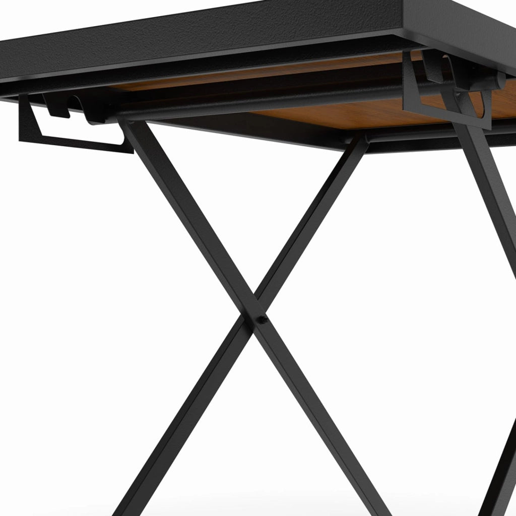 Tavolo da Giardino Olie 100 cm Regolabile in Altezza a 3 Posizioni in Metallo Nero con Piano in Legno