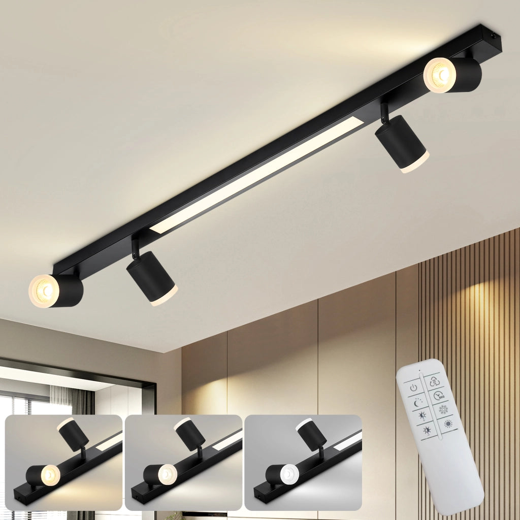 ZMH Faretto da soffitto LED neri 4 lampadine 38W dimmerabili telecomando 3000-6500K orientabili 350°
