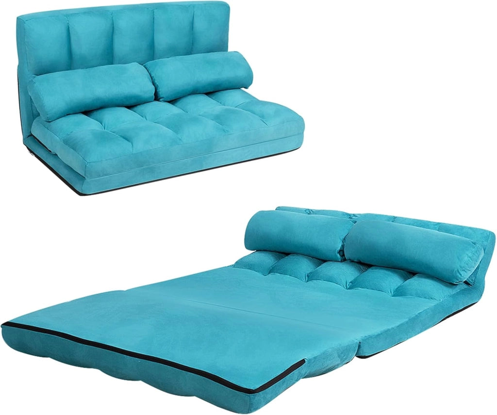 Divano Letto da Terra con 2 Cuscini, Divano Letto Pieghevole con Schienale Regolabile a 6 Livelli, Ideale per Camera da Letto e Soggiorno (Beige)