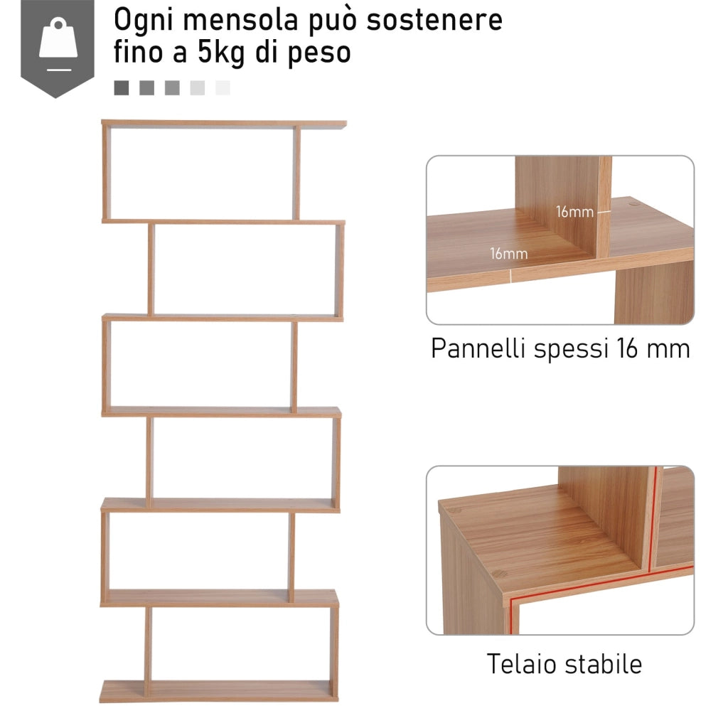 Libreria Design Moderno in Legno con 6 Ripiani Legno Naturale 80x23x192 cm