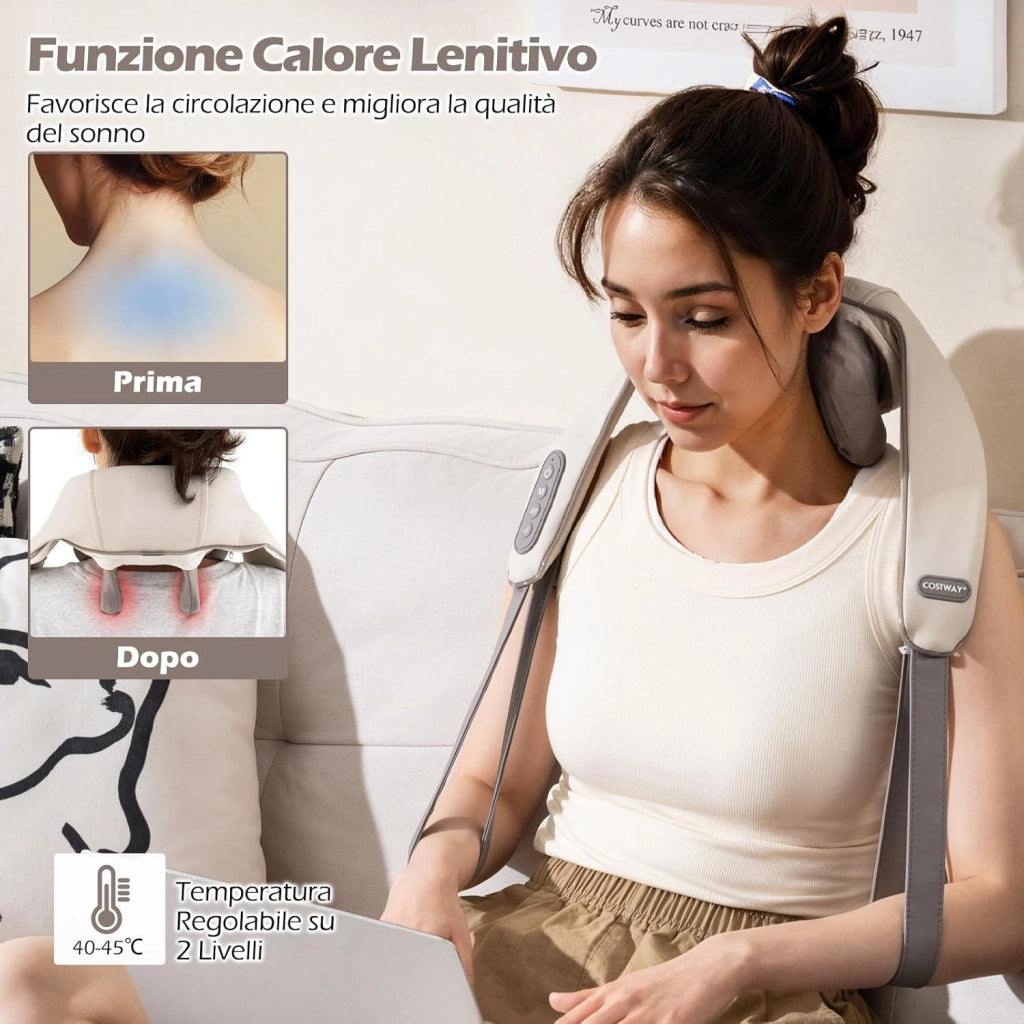 Massaggiatore Cervicale per Collo e Spalle Senza Fili con Riscaldamento, Impasto Profondo 4D dei Tessuti, 2 Modalità, 2 Livelli di Intensità e Batteria Integrata 2500 mAh (Beige)