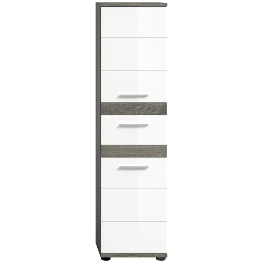 Colonna da bagno WILLIAM – 2 porte e 1 cassetto – Bianco e grigio scuro