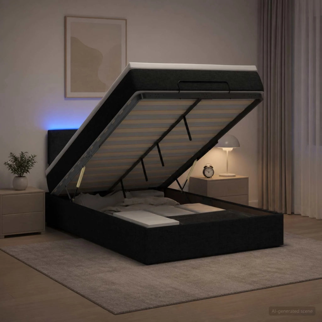 Letto Ottomano con Materasso e LED Nero 120 x 190 cm Tessuto 3456893