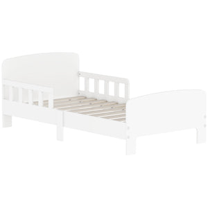 Letto per Bambini 3-8 Anni Basso con Sponde Laterali e Bordi Lisci 143.5x74.2x54 cm in Legno Bianco