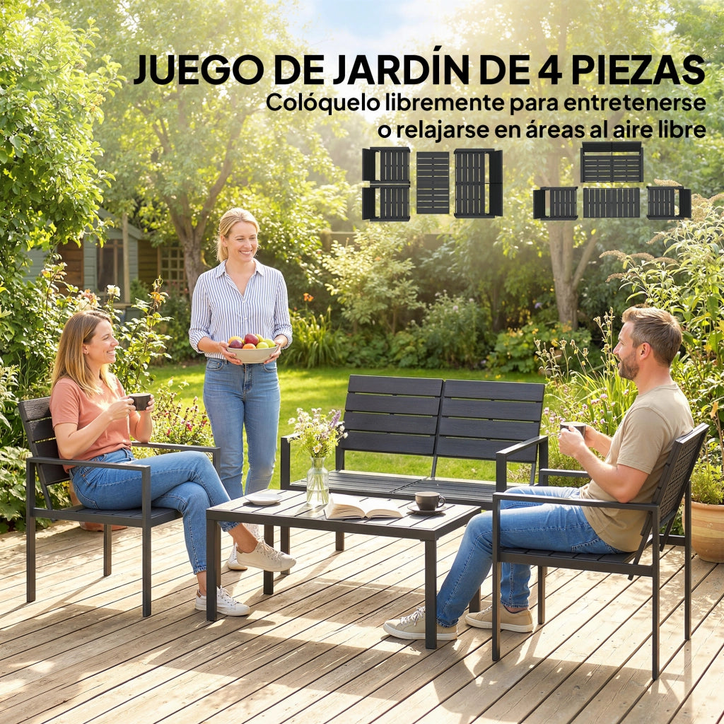 Set giardino 4 posti con divano 2 posti 2 sedie tavolino ¨C zephmum ¨C nero