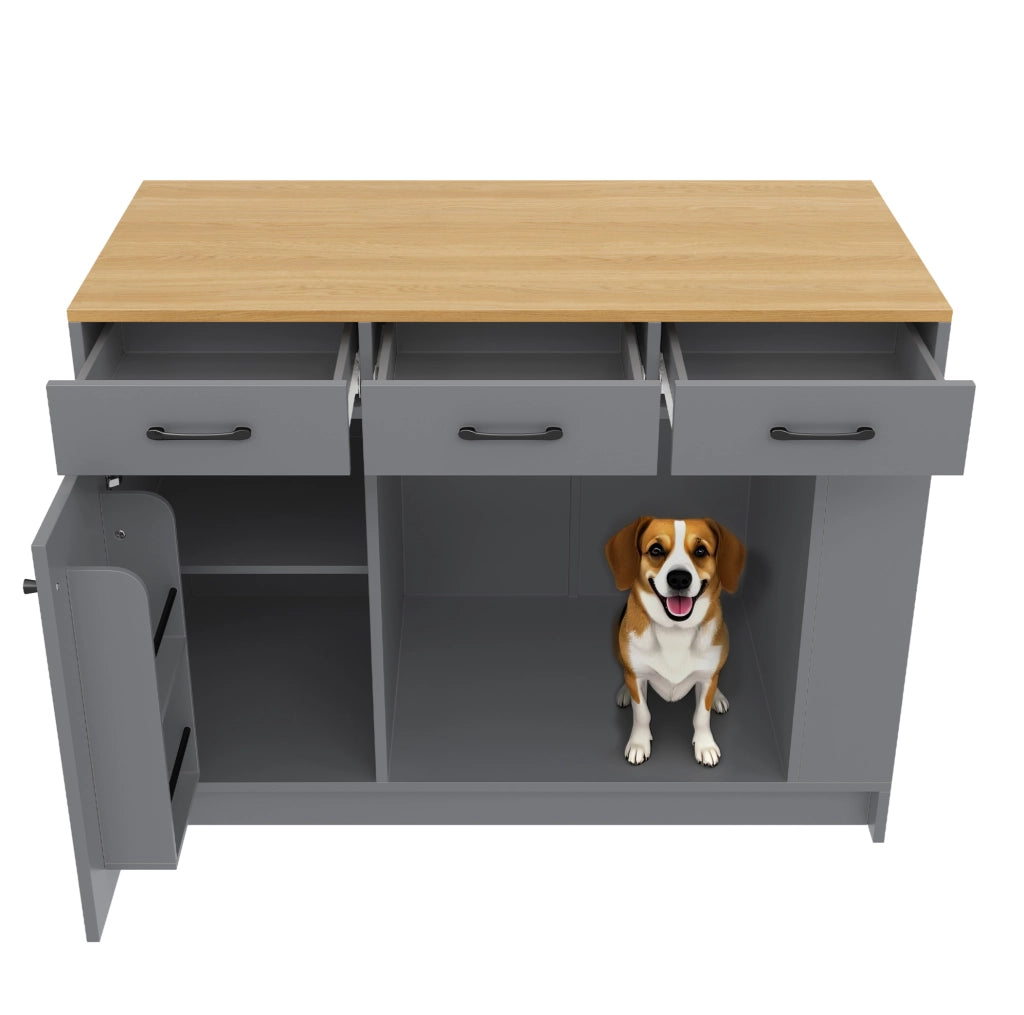 Carrello portavivande con area per animali; ripiano regolabile; MDF; naturale grigio