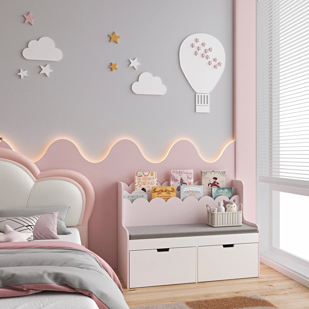 Panca Vestnes con Scaffale e 2 Cassetti per Cameretta - Rosa/Bianco [en.casa]