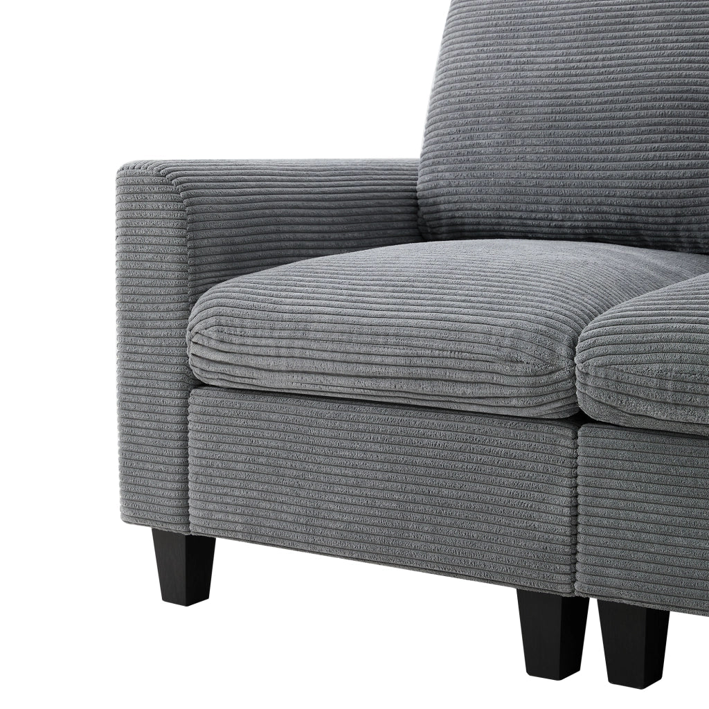 Divano angolare modulare L con consolle, porte USB, portabevande, tasche laterali e pouf contenitore