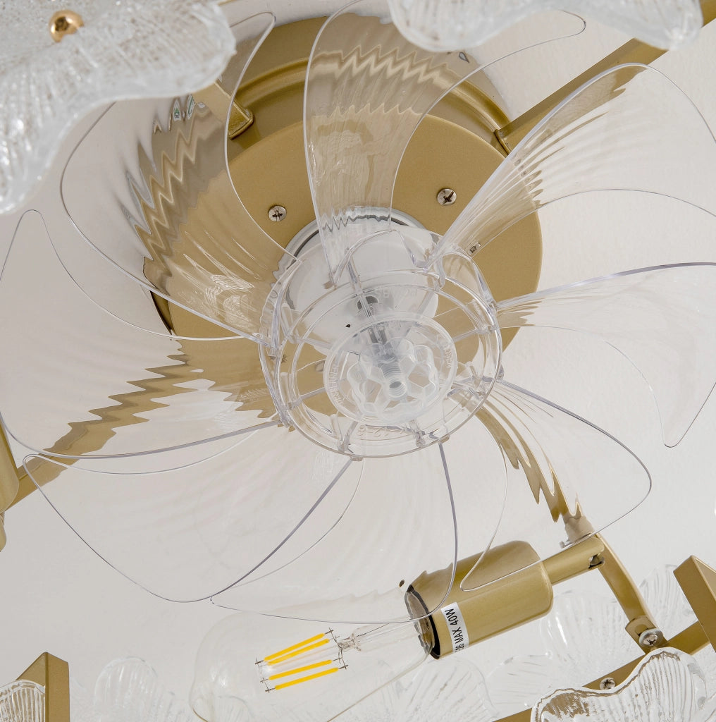 Ventilatore da soffitto a incasso con luce in vetro cristallo 55 cm; oro; in vetro e metallo