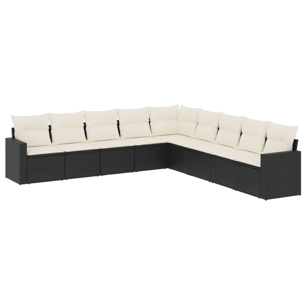 Set Divani da Giardino 9 pz con Cuscini Nero in Polyrattan 3219076