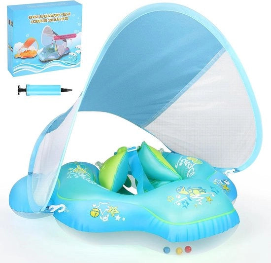 Float per Bambino con Ombrello per il Bagno - Aiuto per l'Apprendimento a Nuotare per Neonati con Supporto per l'Allenamento - Ringa per Bambini per il Bagno - Sedile e Pompa per Bambini - Età 6-36 Mesi